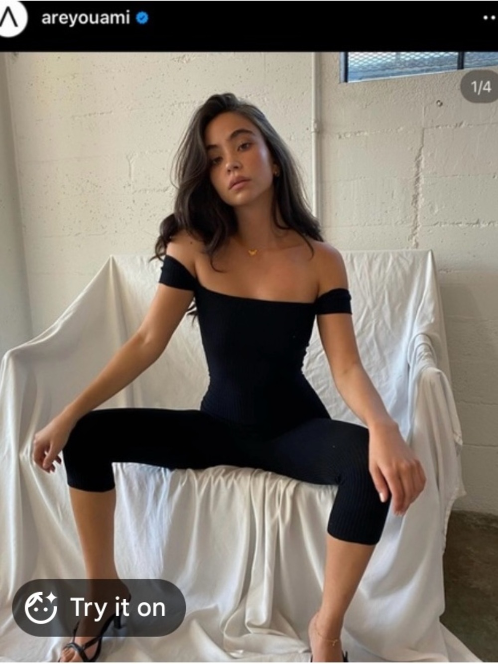 ARE YOU AM I Black Off‑Shoulder Ribbed Jumpsuit